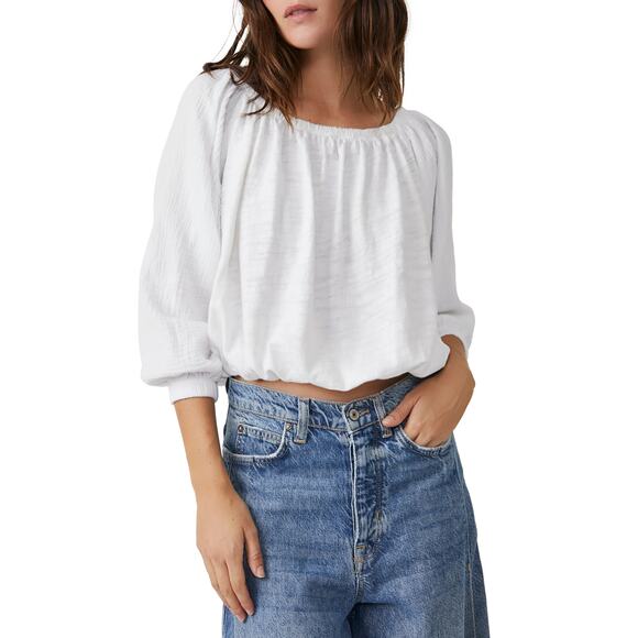 Free People Parfait Bubble Off the Shoulder Crop Top Long Sleeve White Size S - Picture 1 of 10